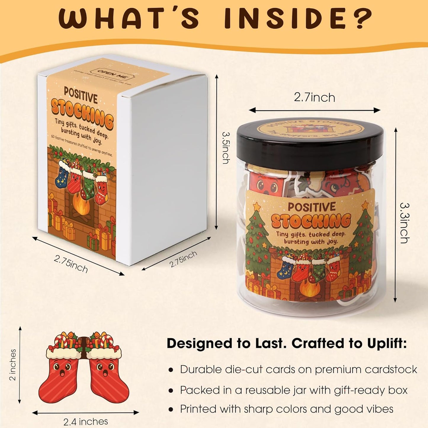 Positive Stocking Jar – 60 Funny Emotional Support Jar- Christmas Gifts for Teens, Women, Men, Coworkers, Teachers, Sisters, Friends – Christmas Stocking Stuffer for Teen Girls, Boys, Women