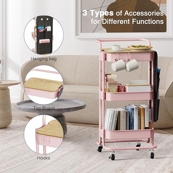 DTK 3-Tier Metal Utility Rolling Cart - Image 5