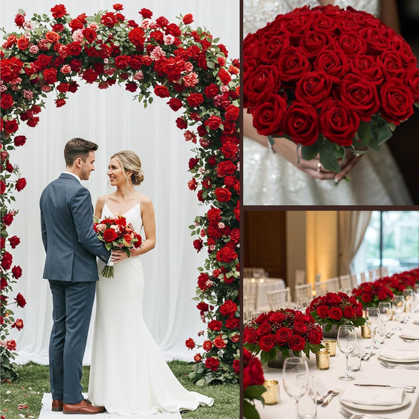 Auihiay 104pcs Red Roses Artificial Flowers - Realistic Faux Red Roses for Wedding Wedding, Table Centerpiece, Home Party, Valentine's Day, Mother's Day, Anniversary Decorations