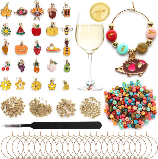 DIY Wine Glass Charms Kit, 25pcs Personalized Reusable Drink Marker Tags, Glass Identifiers for Wine Tasting Party, Unique Hostess Gifts & Party Decorations