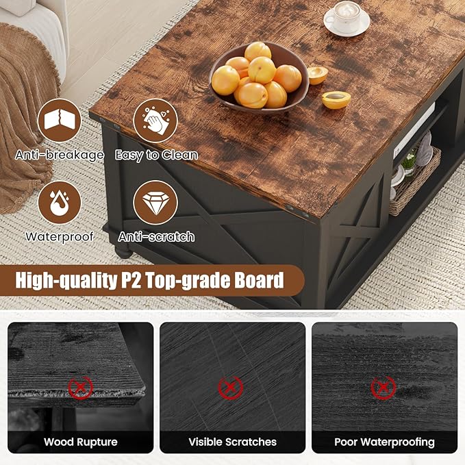 ALLSTAND 48" Farmhouse Lift Top Coffee Table - Image 3