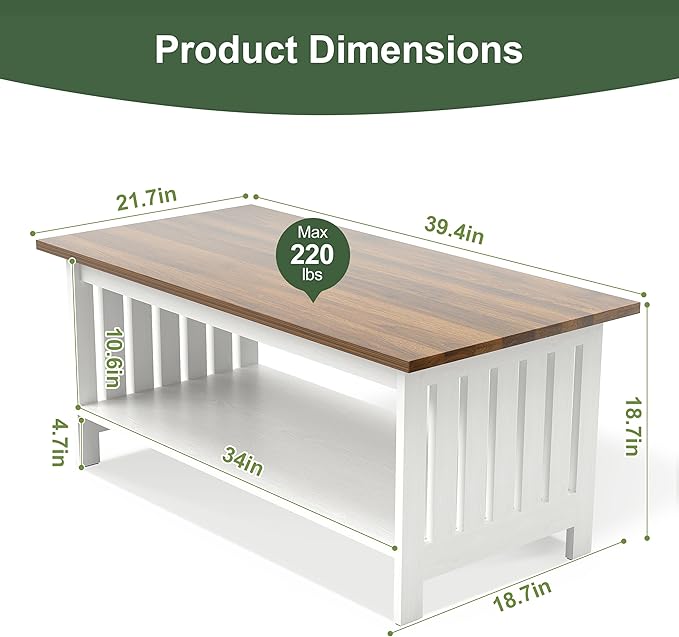 YOSHOOT 39.4" Farmhouse Coffee Table - Image 2