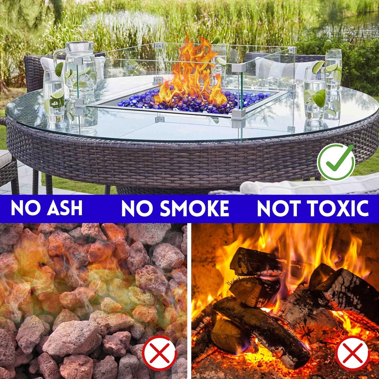 Fire Pit Glass, Cobalt Blue Firepit Rocks for Propane Firepit, Fireplace and Outdoor Decorative, 3/4 High Luster 10LB Round Fire Glass Beads
