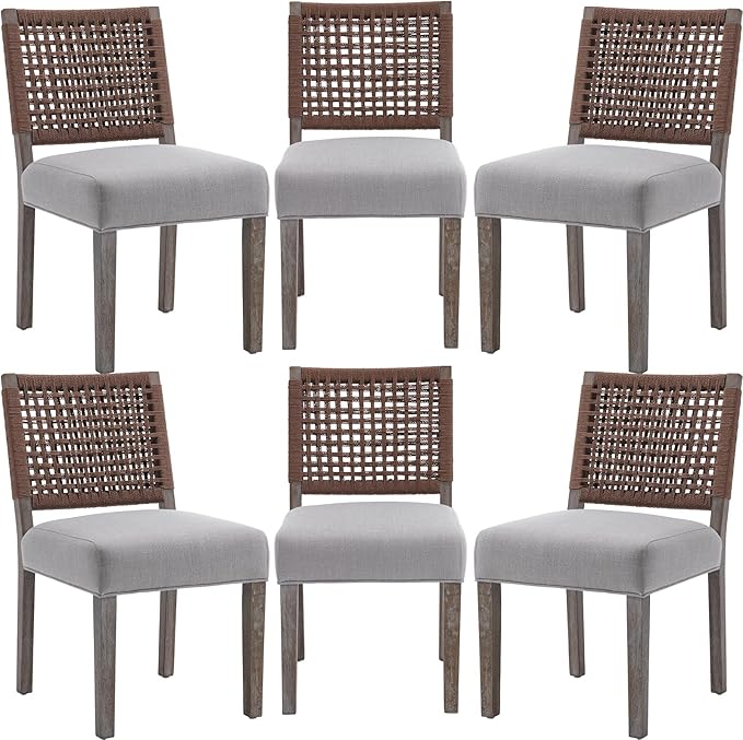 LZAREAL Farmhouse Dining Chairs Set of 6 Linen Fabric Upholstered Accent Side by LZAREALBetterRoomForRealLiving