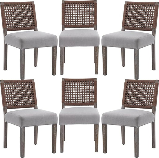 LZAREAL Farmhouse Dining Chairs Set of 6 Linen Fabric Upholstered Accent Side by LZAREALBetterRoomForRealLiving