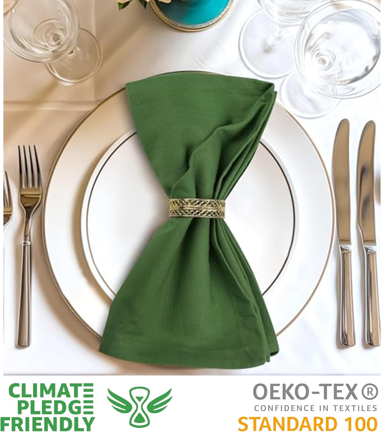 Urban Villa Easter Cloth Napkins 100% Cotton Slub Absorbent Dinner Napkins (Set of 12) Oversized 20x20 Inches Solid Green Color Soft Durable Reusable Washable Ideal for Everyday Use Wedding Parties