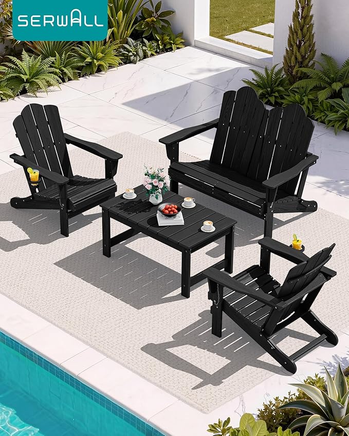SERWALL 4 Pieces HDPE Patio Adirondack Chair Set, 2 Adirondack Chair - Image 9