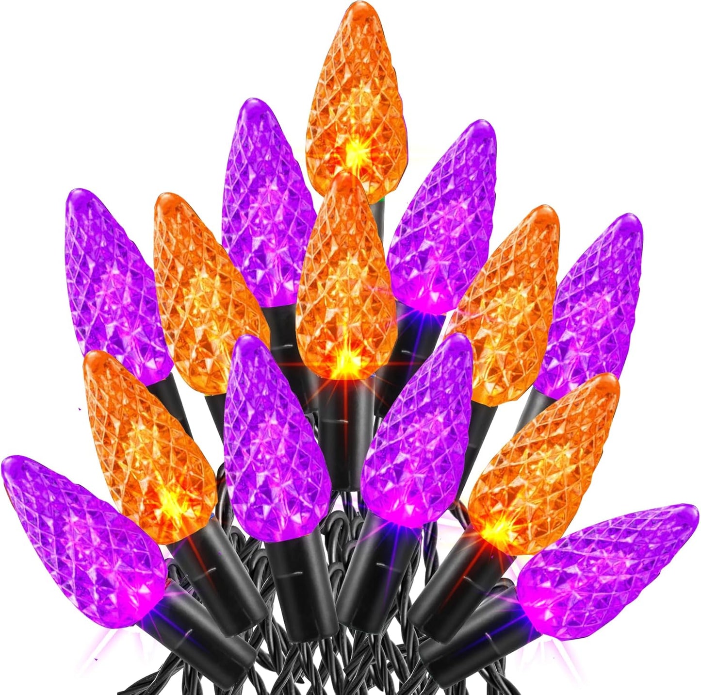 Dazzle Bright Halloween Lights, 100 LED 33 FT C6 String Lights with 8 Modes, Connectable Halloween Decorations for Indoor Outdoor for Tree Patio Party Decor (Purple & Orange)