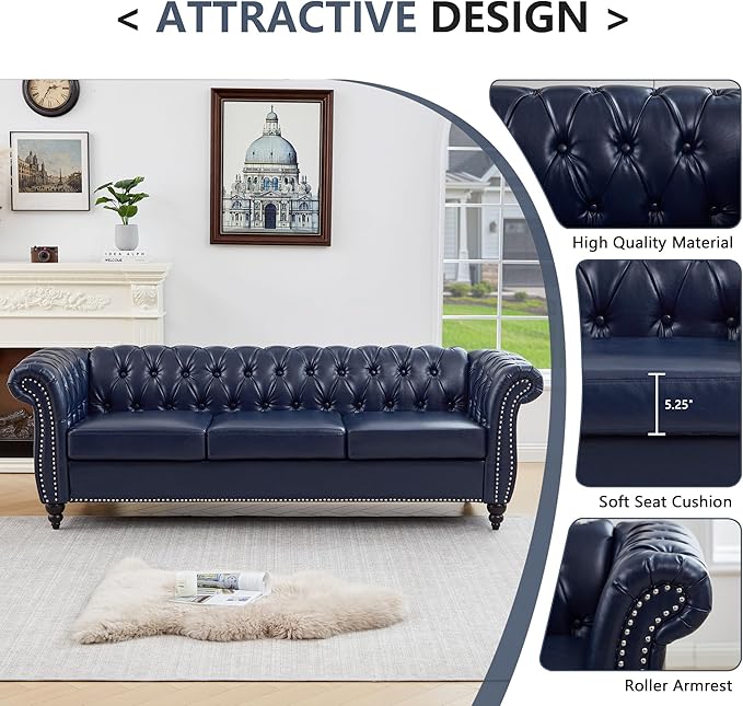 QHITTY 3 Piece Living Room Set, Sectional Chesterfield Sofa Chair Contemporary - Image 5
