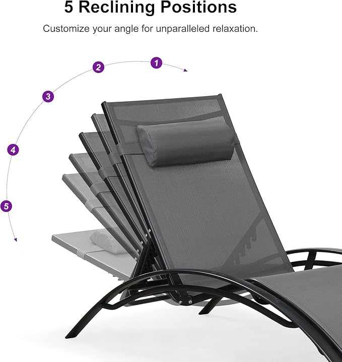 PURPLE LEAF Patio Oversized Chaise Lounge Chair Set - Image 8