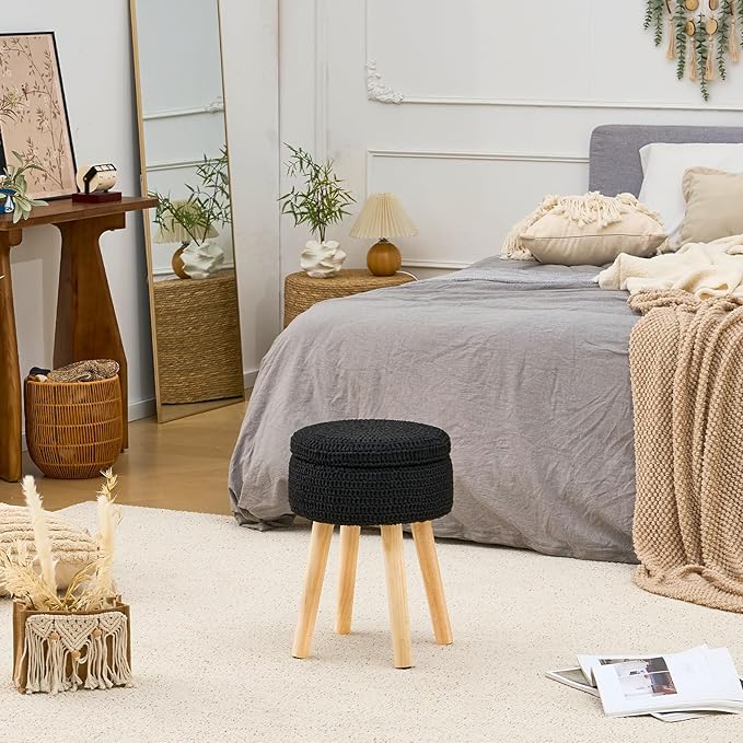 Wimarsbon Pouf Ottoman, 100% Cotton Knitted Boho Footstool, Round Footrest - Image 6