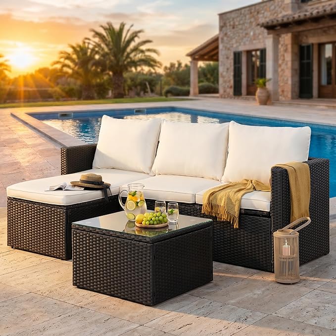 SUNLEI 3 Piece Patio Furniture Set, Outdoor PE Rattan Sectional Sofa Set - Image 8