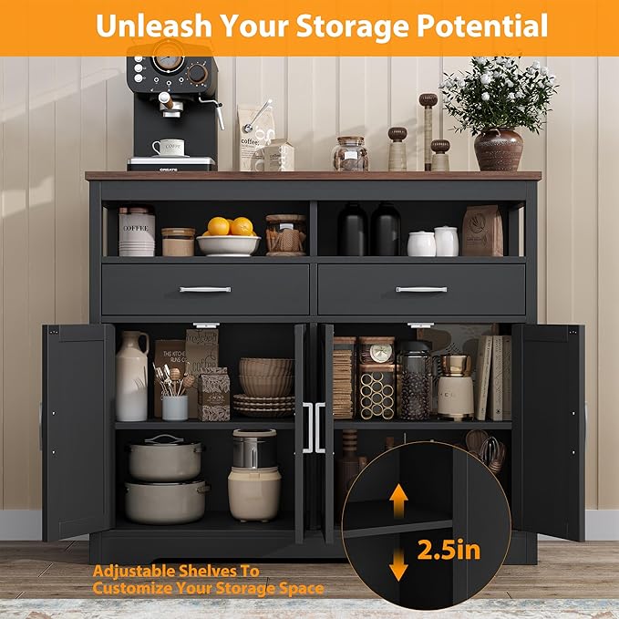 knoworld Buffet Sideboard with Storage Farmhouse with 4 Doors, Dining Room - Image 3