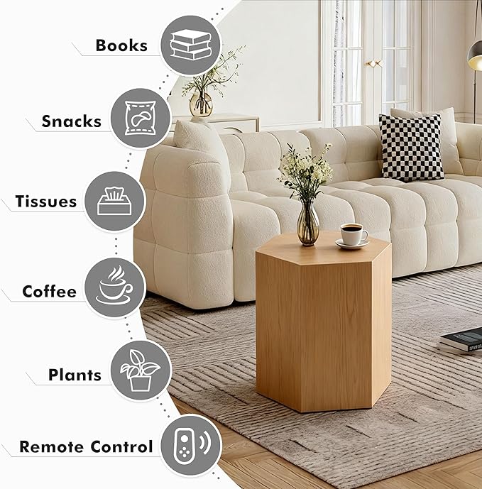 H 18.9in Hexagonal Natural Wood Side Table, Farmhouse Coffee Table - Image 4