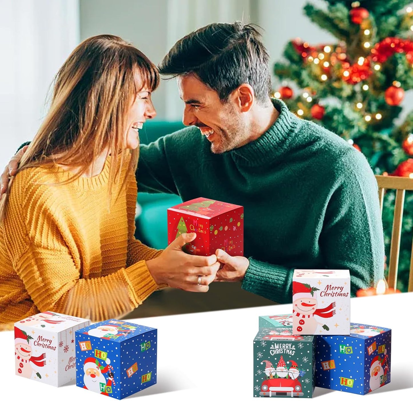 COTOPHER 20 Pcs Christmas Gift Boxes, 6" x 6" x 6" Xmas Candy Boxes for Gift Giving, Paper Treat Ornament Gift Box Decorative Christmas Goodie Box for School Home Holiday Party Favors Supplies