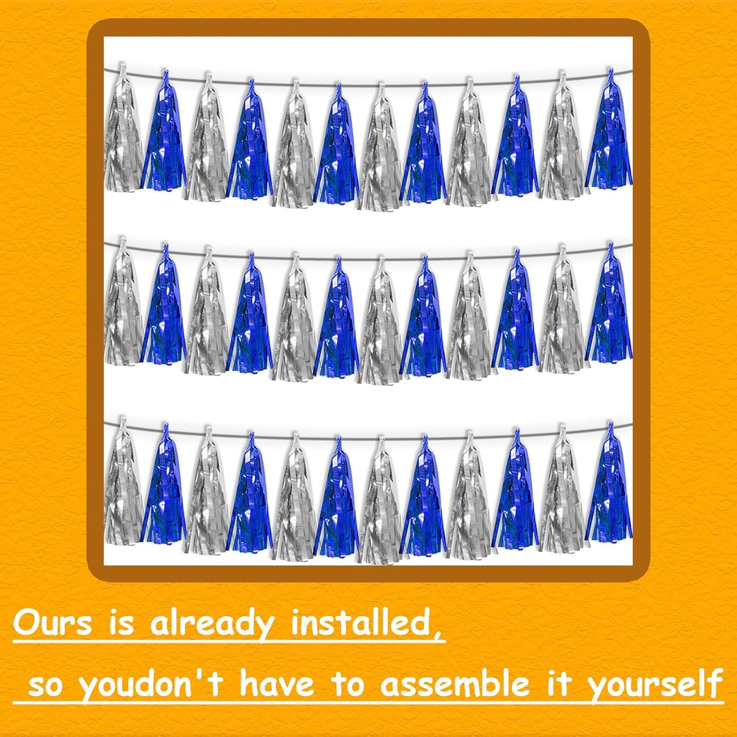 3P Navy-Blue Silver Metallic Fringe Tassel Banner Garland Foil Tinsel Streamer Wall Hanging Curtain Backdrop Banner for Parade Floats, Graduation Bridal/Baby Shower Retirement Party Decorations