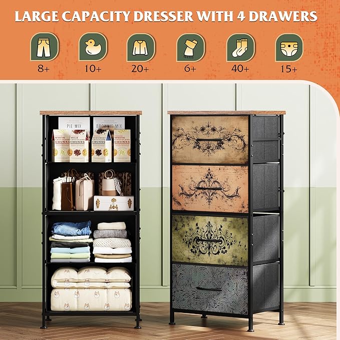 WLIVE Dresser with 4 Drawers, Storage Tower, Organizer Unit, Fabric Dresser - Image 4