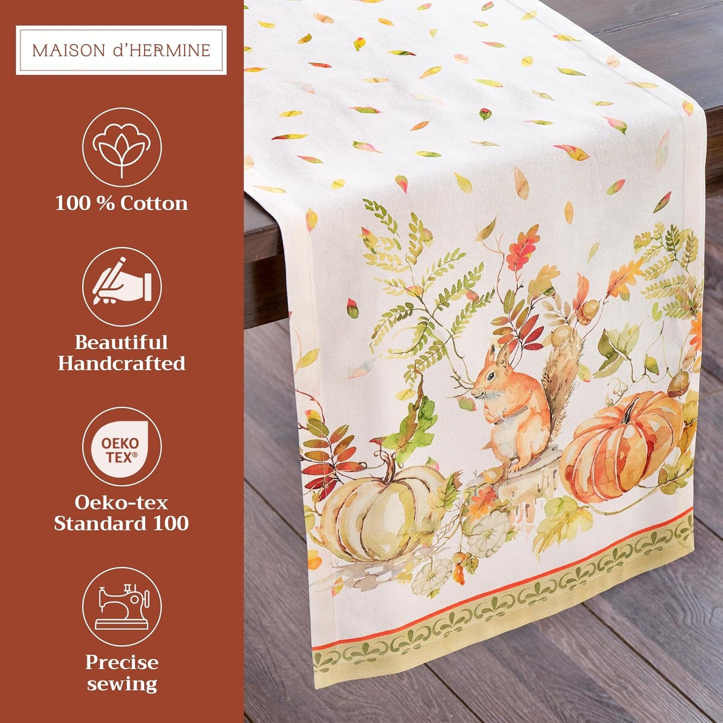 Maison d' Hermine Table Runner 100% Cotton Single Layer Table Runners 108 inches Long Decorative for Home Kitchen Dining Party Baby Shower Wedding Bridal Shower (Pumpkin Passion, 14.50" x 108")