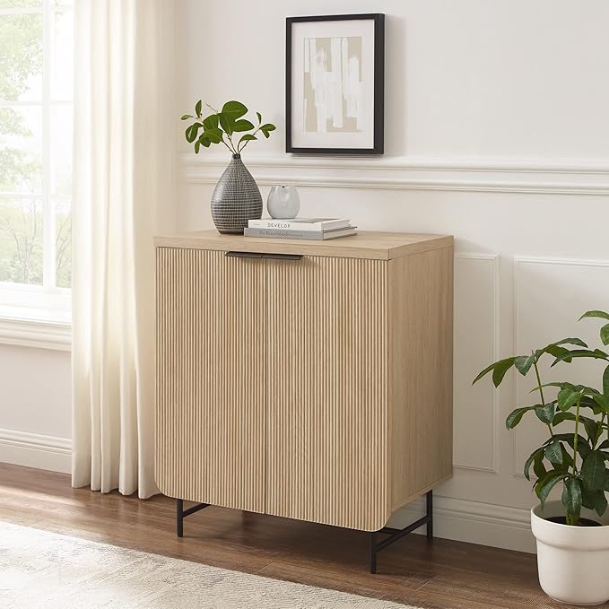 Walker Edison Reema Fluted Door Accent Table, 32 Inch, Coastal Oak - Image 2