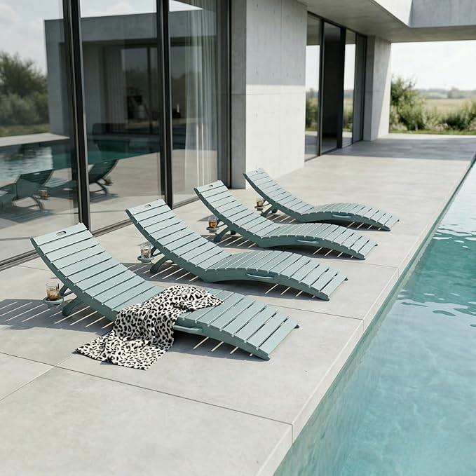 Folding HDPE Pool Lounge Chairs Set of 4, Pre-Assembled Outdoor Chaise Lounge by YourPerfectOutdoorEscape