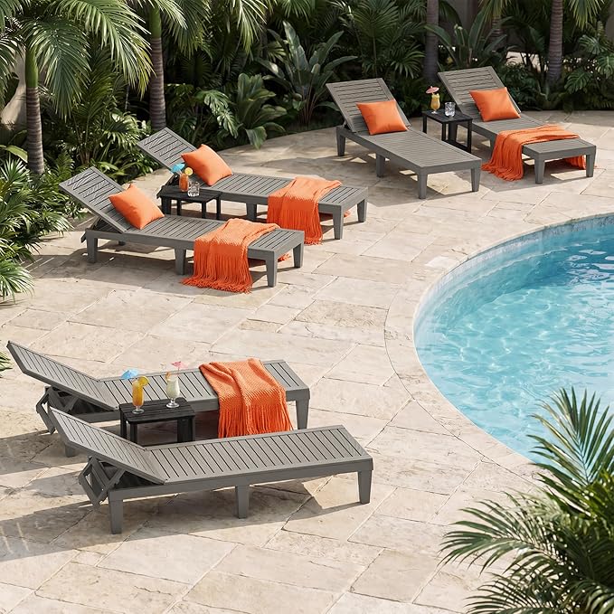 Outdoor Lounge Chair Set of 6, 5-Positions Adjustable Patio Chaise Lounges - Image 2