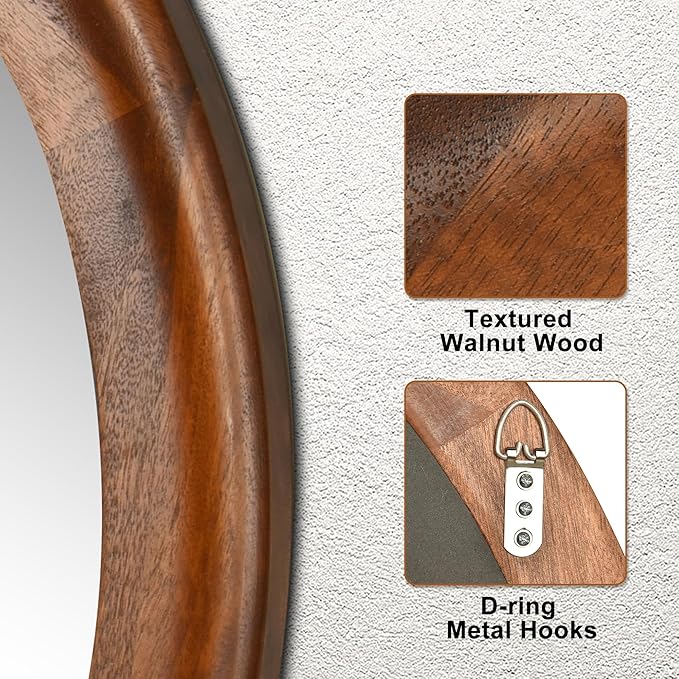 Round Wood Mirrors 30 Inch, Rustic Decorative Transitional Wall Mirror - Image 5