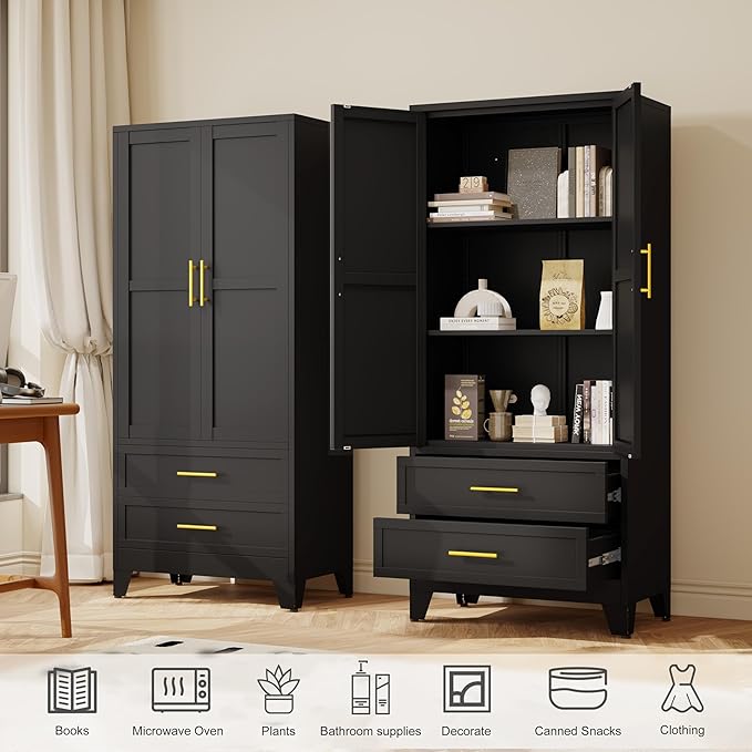 GAIOUS Steel Pantry Cabinet, 2 Adjustable Shelf and 2 Drawers, Freestanding - Image 4