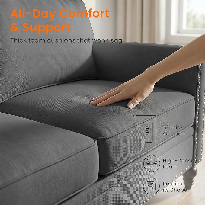 2 Piece Living Room Sofa Sets, Modern 3 Seater Sofa and Armchair Sets, Linen - Image 5