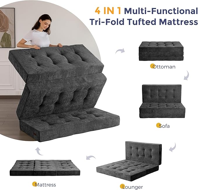 MAXYOYO 6" Folding Sofa Bed for Floor, Tufted Tri-Fold Floor Mattress - Image 5