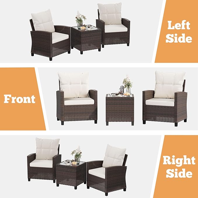 Shintenchi 3 Pieces Patio Furniture Set, PE Rattan Wicker 3 Pcs Patio Set - Image 4