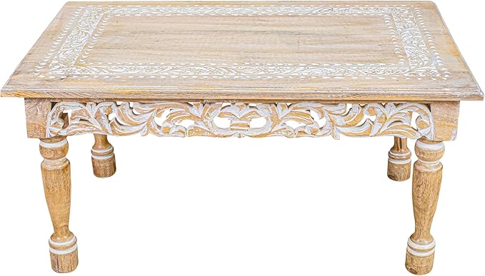 Rectangular Wooden Coffee Table 36x24x18 Inch – Beige Finish - Image 4