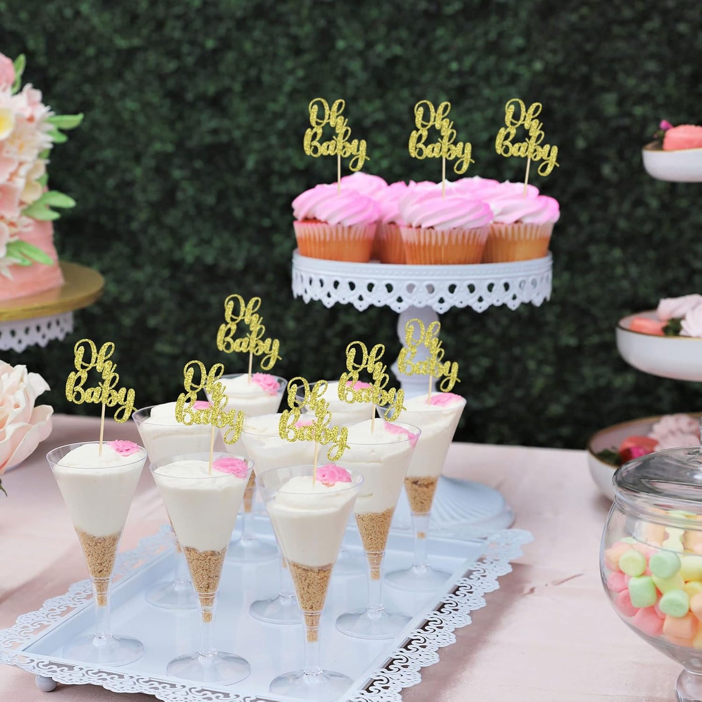 Gyufise 36 Pack Oh Baby Cupcake Toppers Glitter Baby Shower Cupcake Picks Decorations for Celebrating Baby Shower Kids Birthday Party Supplies Gold