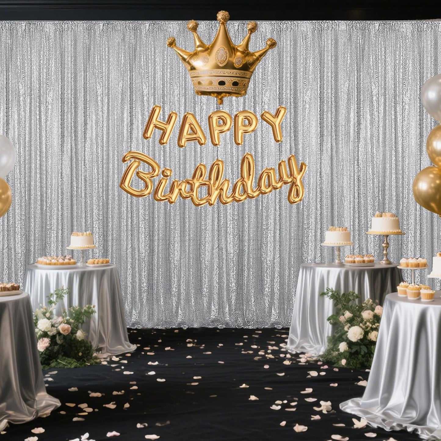 Silver Sequin Backdrop Curtain 4 Pieces 2FTx8FT Glitter Photography Backdrop for Party Wedding Birthday Christmas Decorations