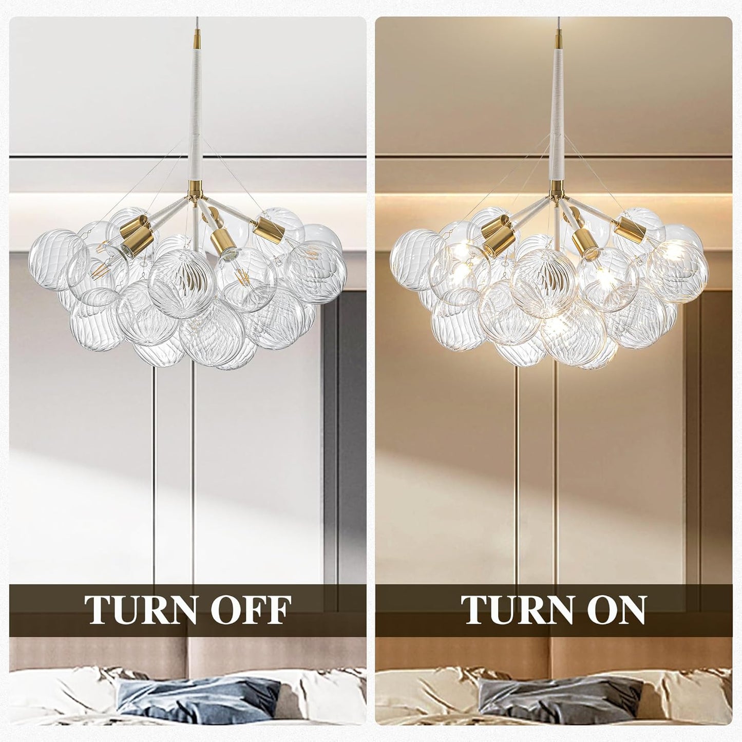 Mid-Century Bubble Globe Chandelier, White and Gold 6 Lights Dia 24" Swirled Glass Chandeliers for Bedroom, Study, Kitchen Island, Dining Room