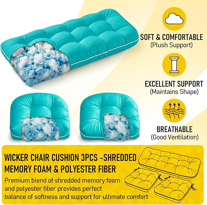 1 MIDDLE ONE Wicker Chair Cushions 3 Pieces Set - Image 4