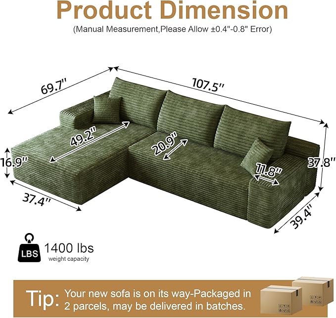 AUGOP 108" Sectional Couches for Living Room Modern Modular Sofa - Image 2