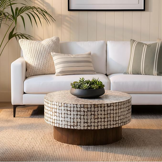 East at Main Round Coffee Table – White Boho Cocktail Table by EastatMain