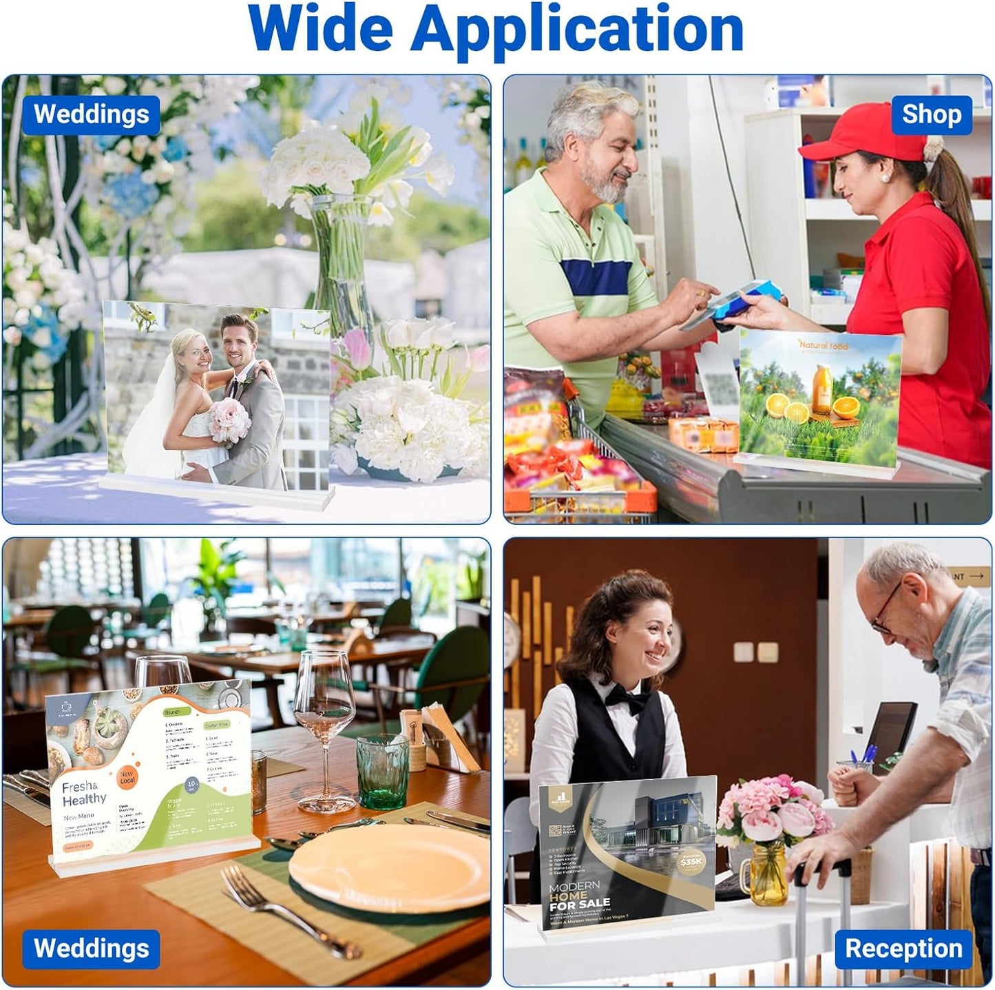 12 Pack Acrylic Sign Holder 11 x 8.5 Horizontal, Double-Sided Clear Sign Holder Plastic Stands for Display, T Shape Acrylic Table Sign Stands for Office Store Restaurants Wedding Party Decoration