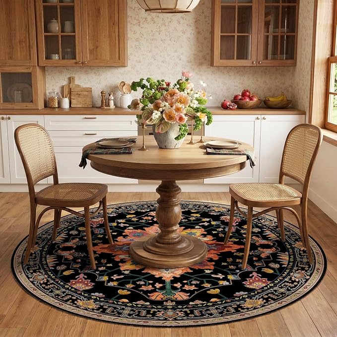 RELEANY Area Rugs Round 6ft Washable Non-Slip, Floral Vintage Distress Print - Image 3