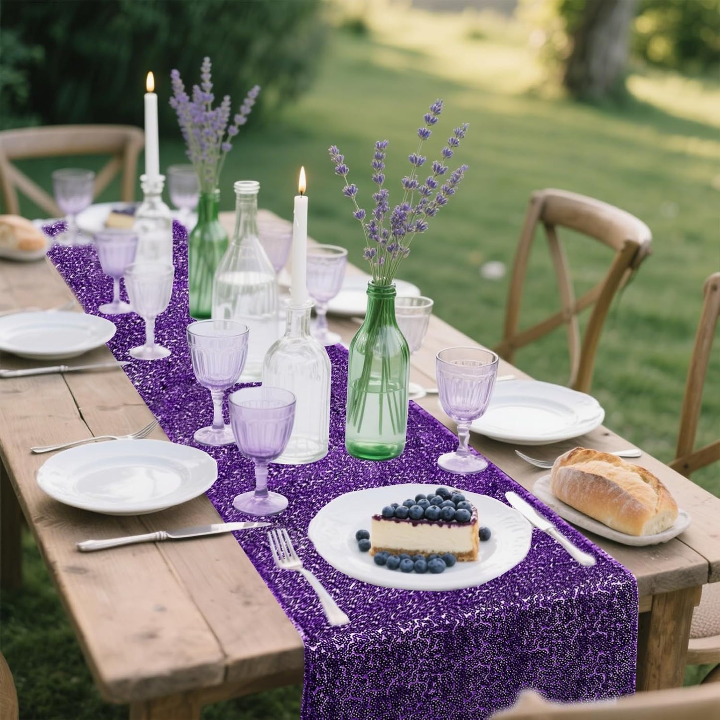 6 Packs 12 x 72 inches Sequin Table Runner, Purple Glitter Table Runner for Birthday Party Supplies Wedding Engagement Baby Shower Holiday Celebration Event Decorations