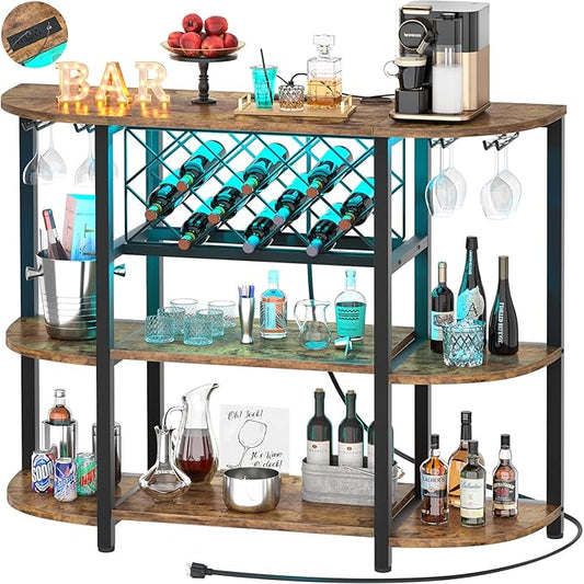 Unikito Wine Rack Table with Socket and LED Light, Floor Bar Cabinet by Unikito