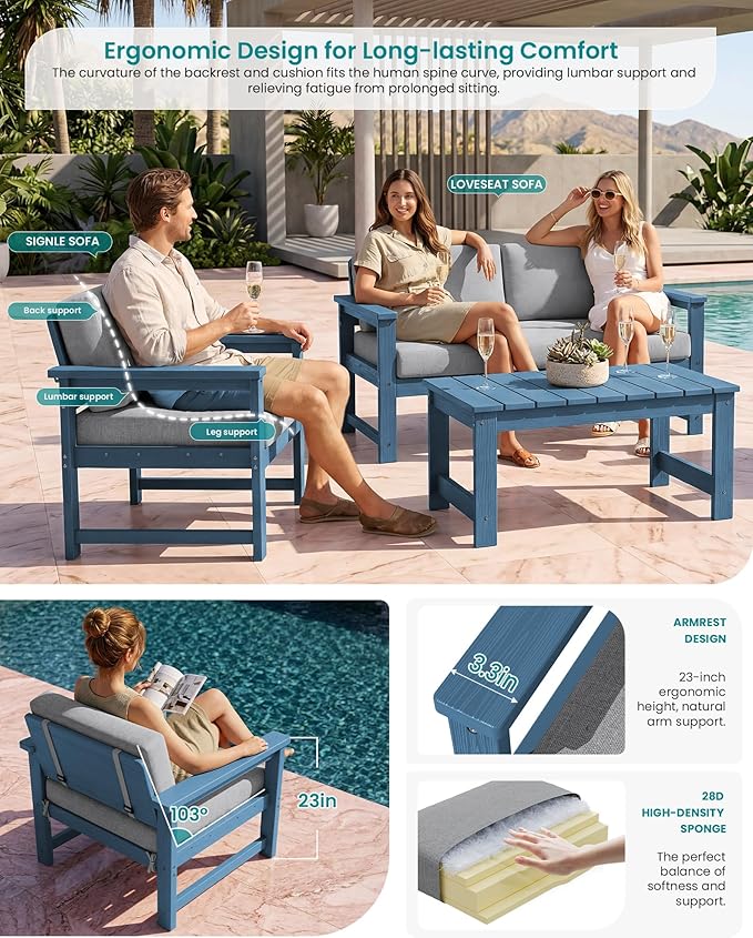 SERWALL 4 Pieces HDPE Outdoor Sofa Set - Image 2
