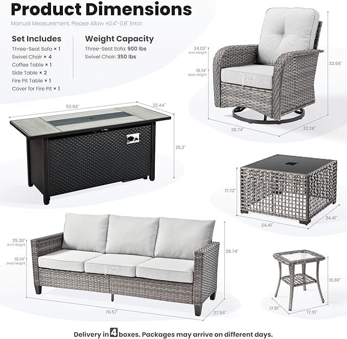 ovios 9 Pieces Patio Furniture Set, Outdoor Wicker Sofa Couch - Image 8