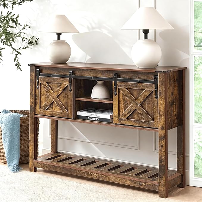 Brown Farmhouse Entryway Table, Rustic Hallway Table by Home