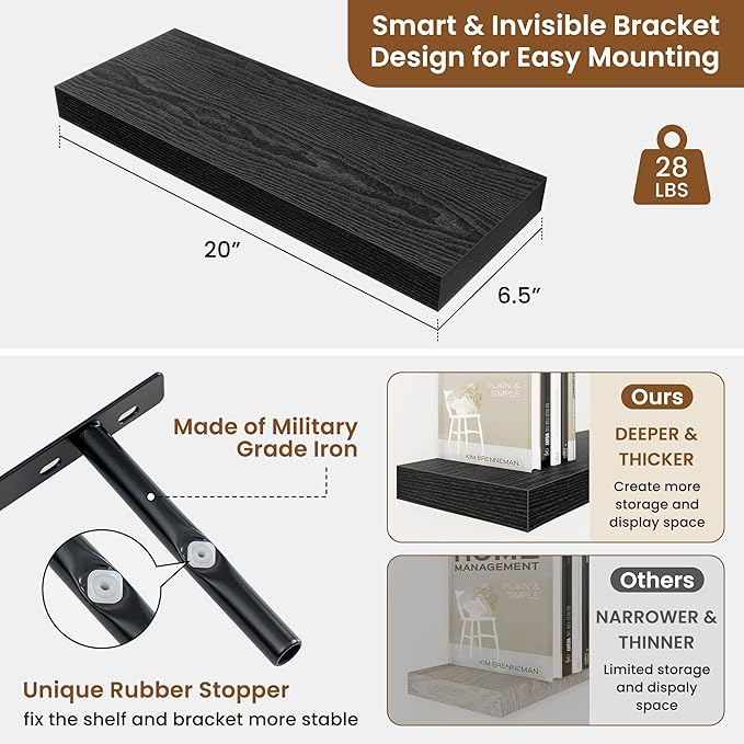 fuqing Floating Shelves for Wall, Wall Mounted Wood Floating Shelf - Image 3