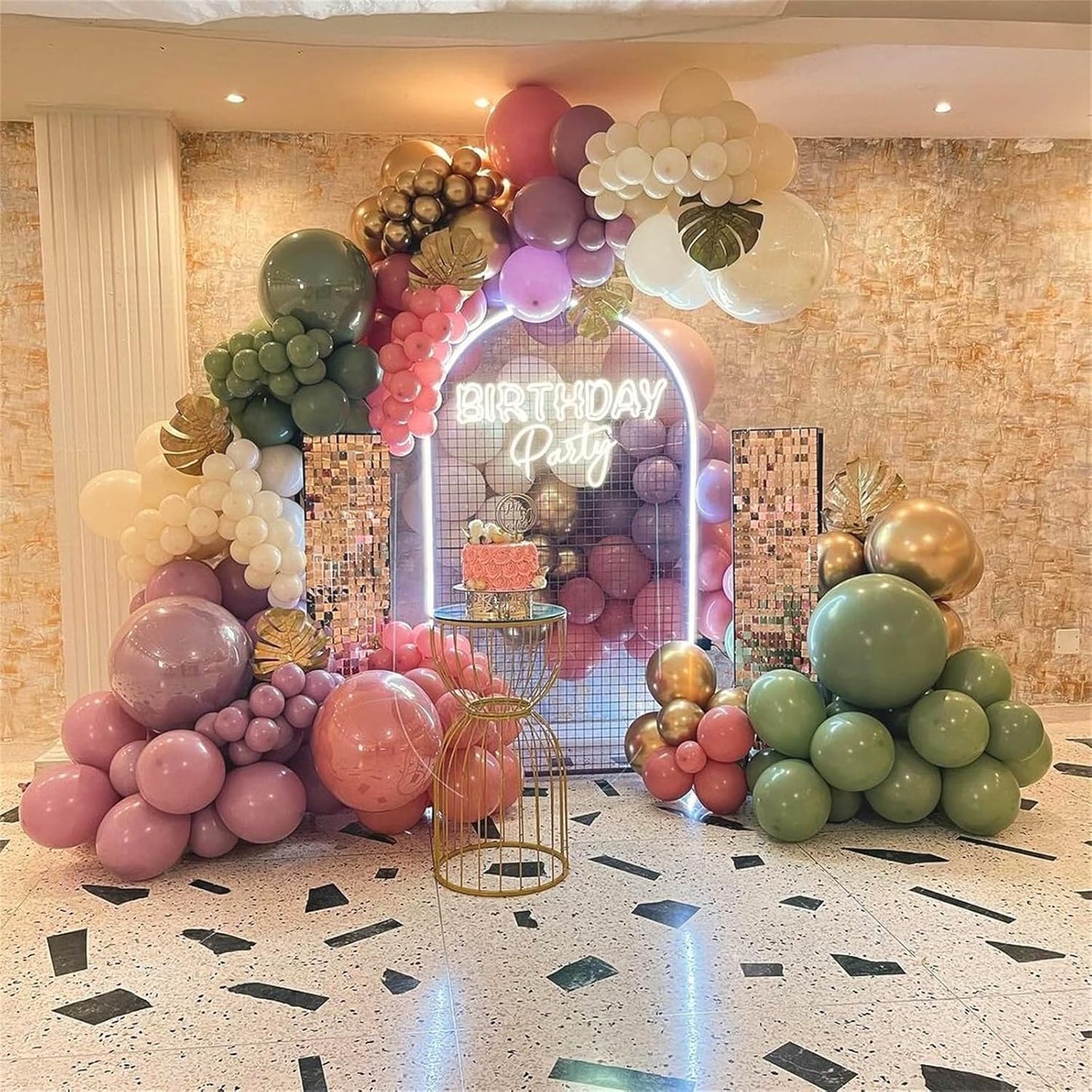 Sage Green and Dusty Pink Balloons, Retro Pink and Green White Gold Confetti Baby in Bloom Balloons for Girls Women Fairy Floral Wildflower Birthday Woodland Baby Shower Garden Tea Party Decorations