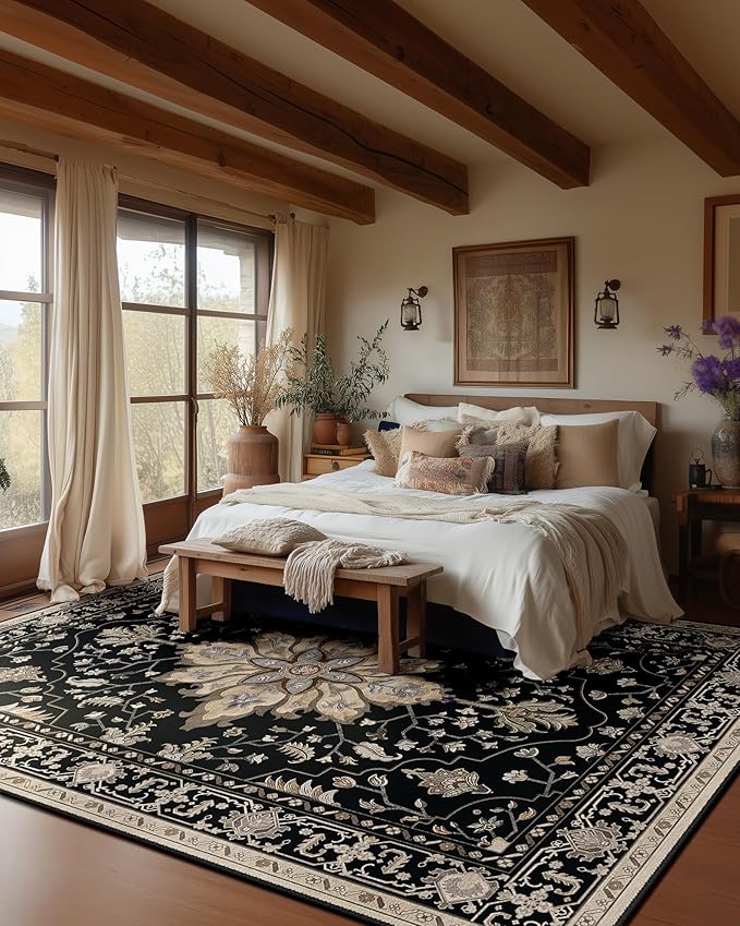 RELEANY Area Rugs 6'x9' Washable Non-Slip, Floral Vintage Distress Print - Image 3