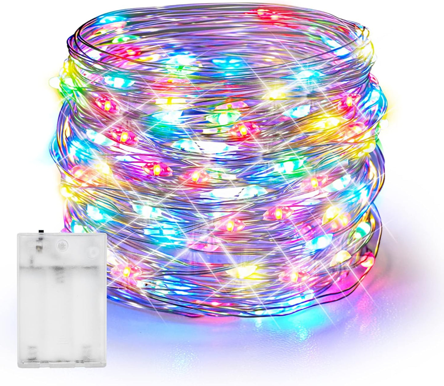 Dazzle Bright Fairy Lights Battery Operated, 20 FT 60 LED Silver Wire Waterproof Battery Operated String Lights, Christmas Decorations for Indoor Outdoor Bedroom Yard Decor, Multi-Colored