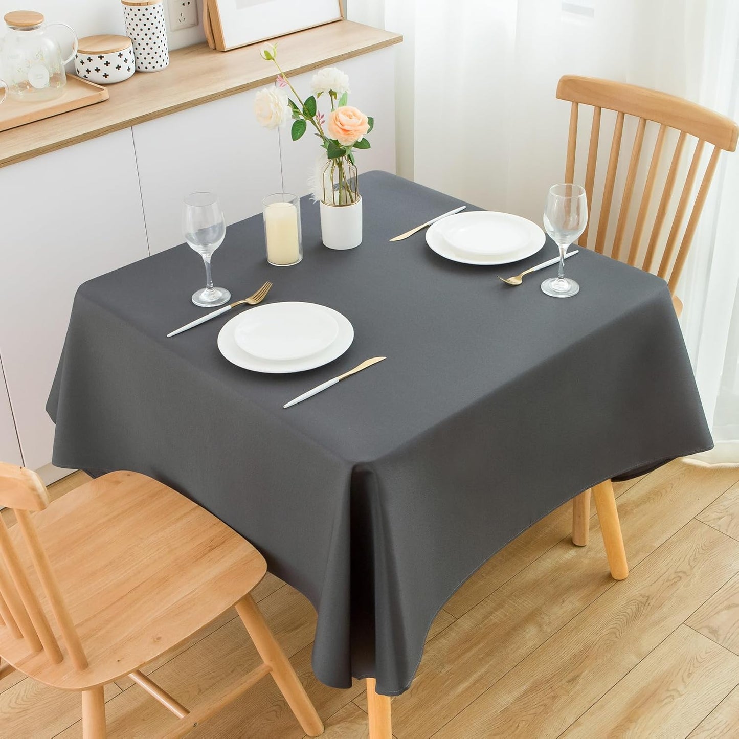 2 Pack Square Table Cloth 60X60 Inch Grey Washable Fabric Tablecloth Polyester Solid Dining Table Cover for Birthday Party Dinner Holiday Outdoor Indoor
