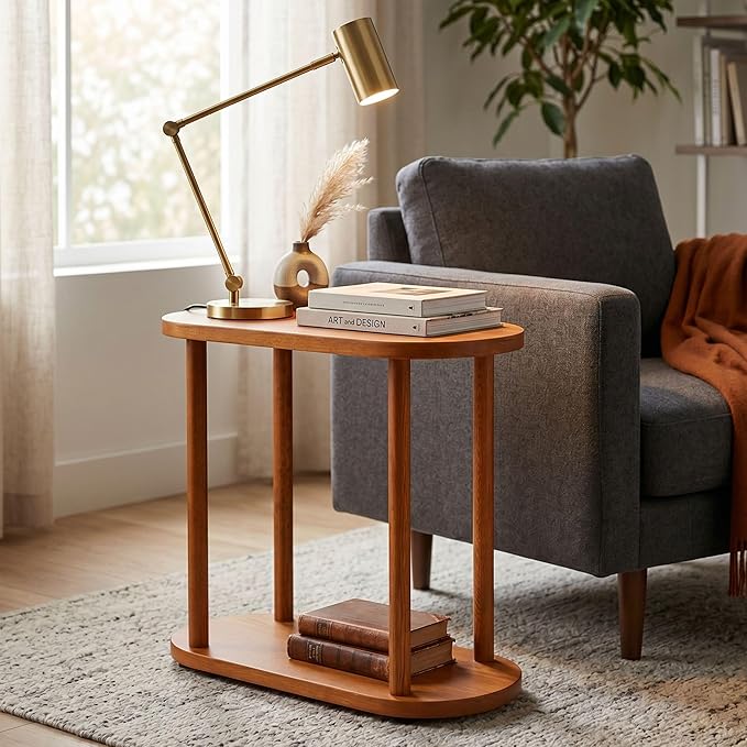 Oval Solid Wood Narrow Side Table, Slim End Table, Small Coffee Table - Image 4